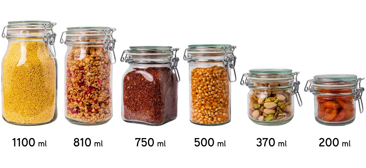 różne produkty sypkie w szklankach porównanie objętości 200g